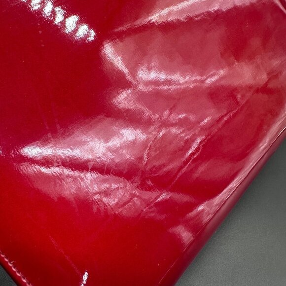 Vintage Cherry Red Patent Leather Handbag Purse Mid Century Gold 60s Top Handle - Picture 11 of 14